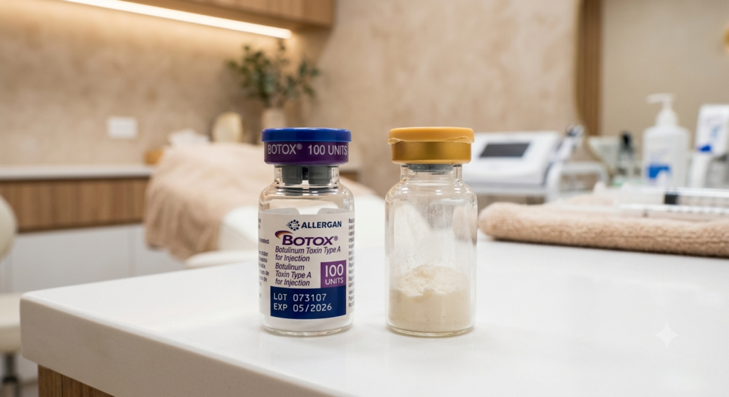 Frasco original de Botox Allergan versus producto genérico - diferencia de calidad en neuromoduladores Guayaquil